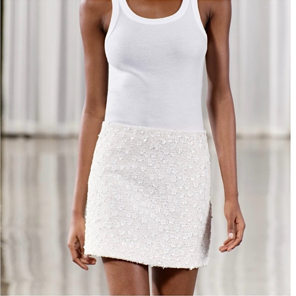 Zara White Textured Mini Skirt
